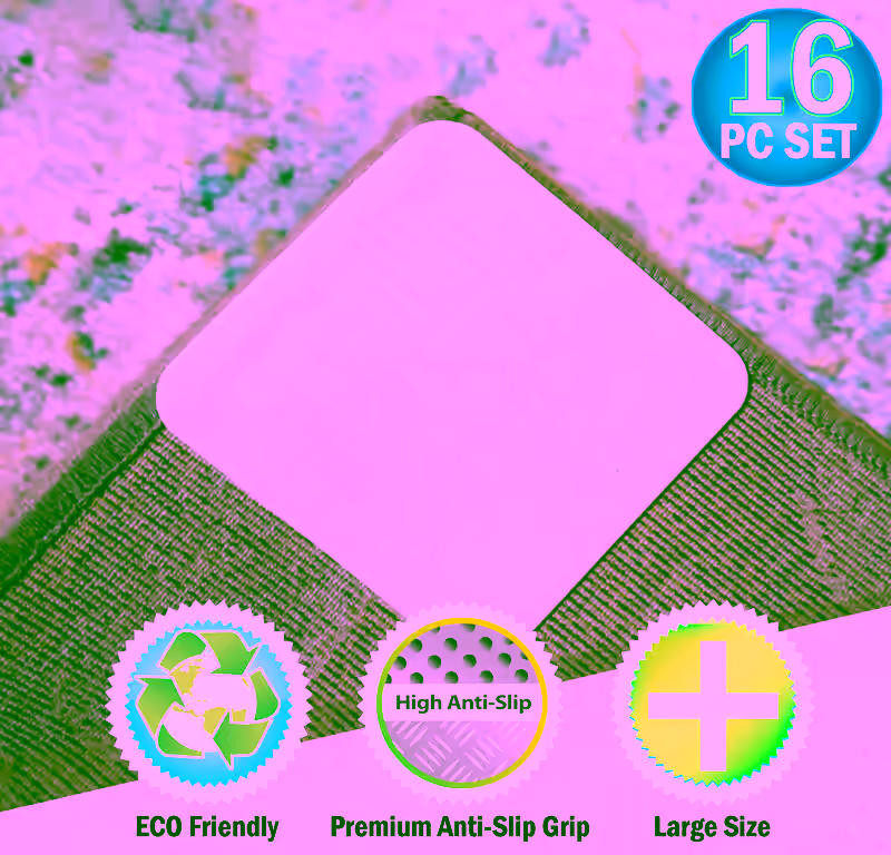 Rug Grippers with Non Slip Vacuum Suction Grip - 16pc - Anti-Slip & Curl Prevention Mats - Sqaure, Thin, Reusable & Durable Adhesive Pads Keeps Your Rugs In Place for High Traffic Areas