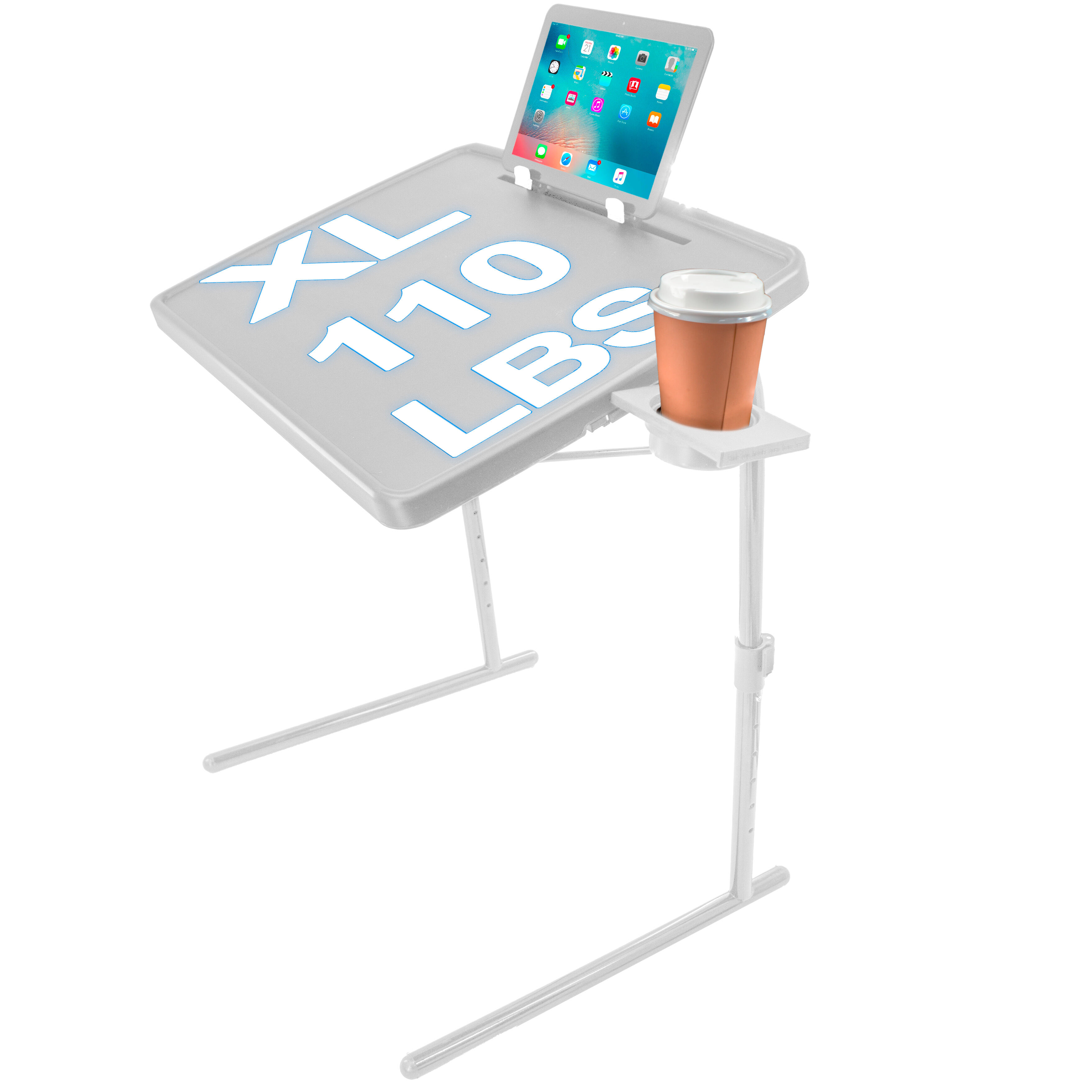 Adjustable TV Tray Table - Folding, Portable, & Sturdy w/ Rotating Cup Holder & Tablet Book Stand - Tray Table For Laptop, Eating, Drawing, & Snacks - White (default)