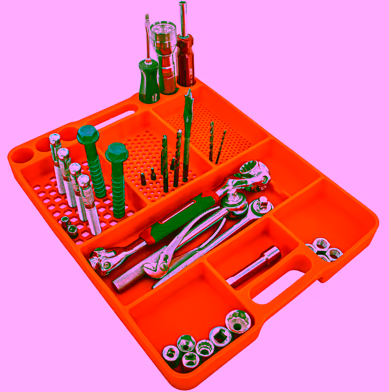 Heavy Duty Silicone Tool Tray Organizer - Anti Slip Grip, Flexible, Heat Resistant & Easy Clean Surface - Holds Sockets, Screws, Bolts, Bits & More - Flexible Grip Mat For Workshop, Automotive DIY & Garage