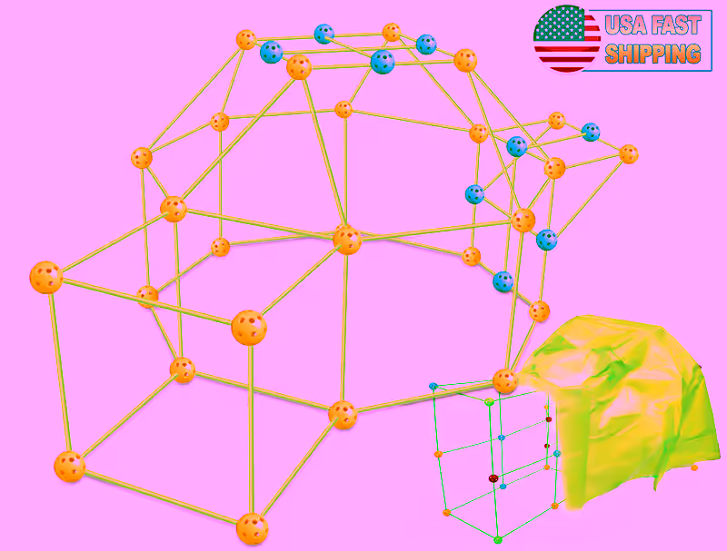 Glow In The Dark Tent Fort Building Kit  - 202 Pack STEM Learning Toy - Construction Toy Set with 64 Rods, 36 Spheres + Tent Cover Fun Indoor/Outdoor Playhouses Boost Creativity