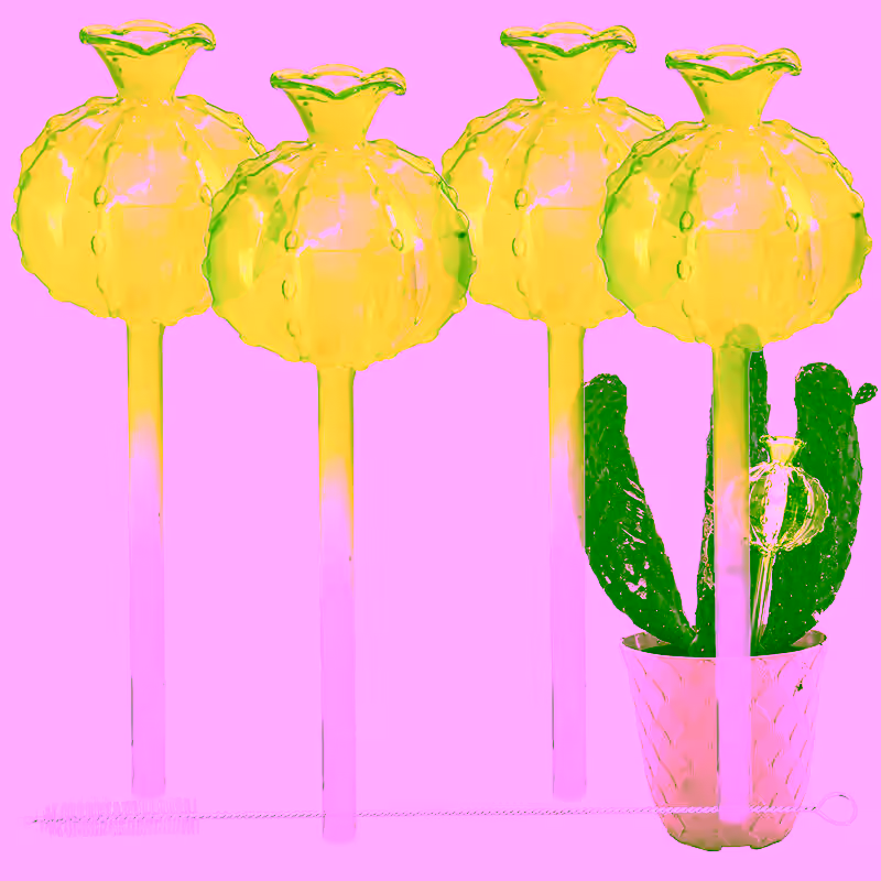 Aqua Glass Plant Watering Cactus Ball Globes - Automatic Self Watering Drip Irrigation Ideal for Vacation Plant Care, Indoor/Outdoor Potted Flowers, Herbs, Houseplants - 10" 6-7 oz 4pc Set