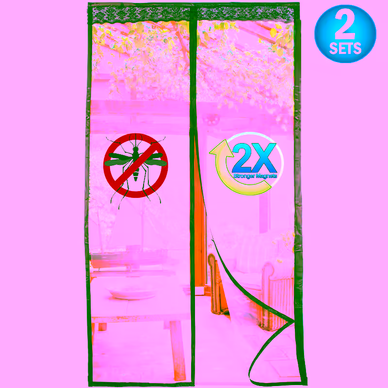Magnetic Fiberglass Mesh Screen Door 2PC - Heavy-Duty Hands-Free Easy Walk Through Closure for Patio & Pets, Pet-Friendly & Keeps The Bugs Out, Fits Standard Doorways