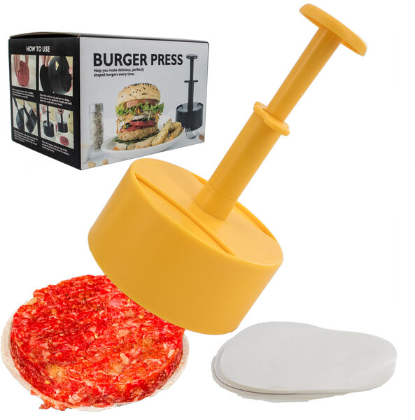 Burger Press Patty Maker - Adjustable, Non-Stick Hamburger Mold for Perfect Stuffed, Beef, and Veggie Patties, Easy-Clean Grill Ready Tool with Graduated Design - for Home and Outdoor Cooking - Orange