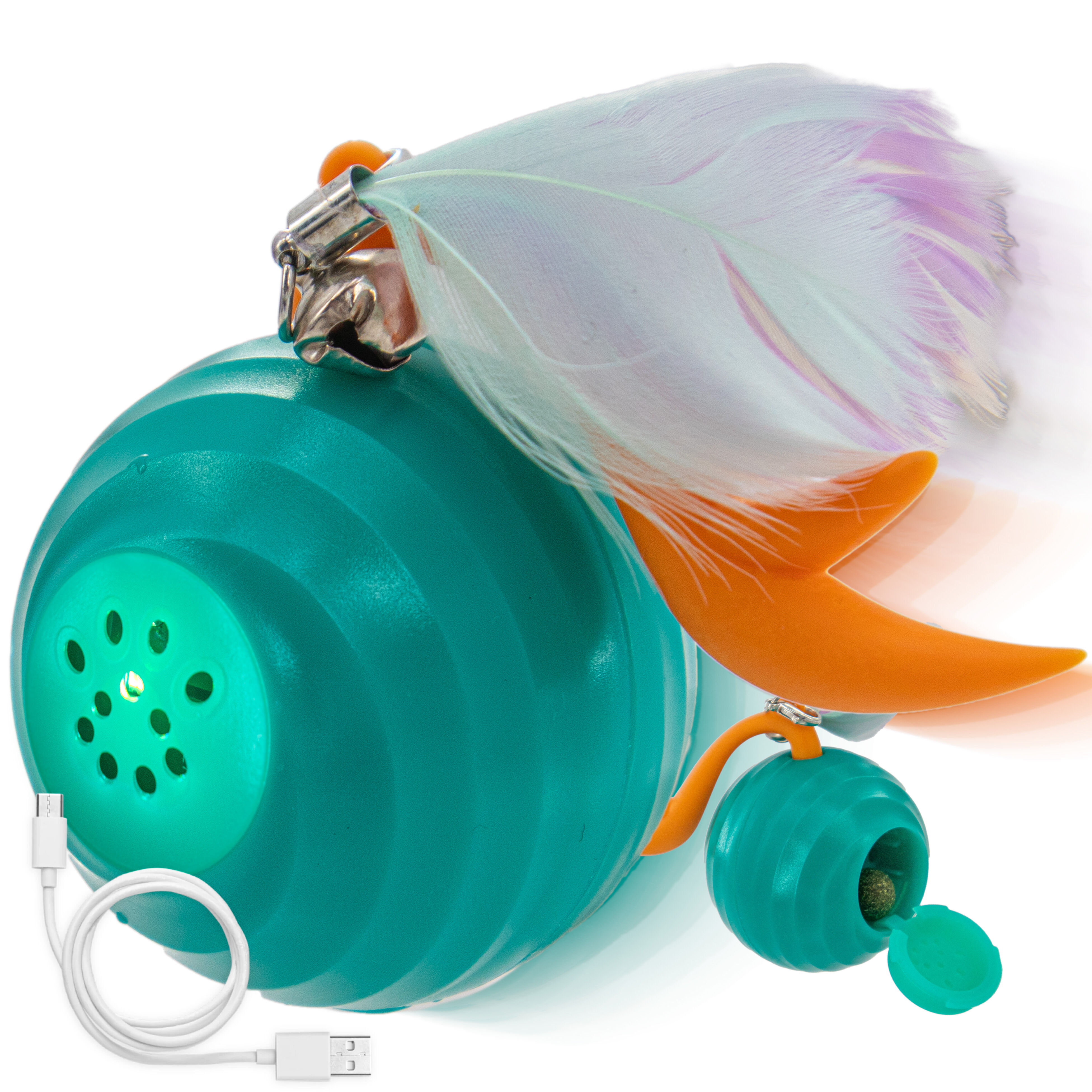 Automatic Interactive Ball Cat Toy with LED Light, Twirling Feathers & Hidden Catnip Compartment - USB Rechargeable Smart Robot Motion Activated Ball - 2.5"  for Indoor Cats, Enhances Exercise and Reduces Anxiety