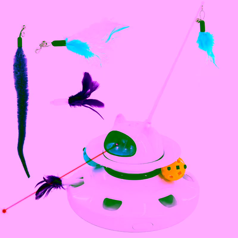 Interactive Cat Toy with LED Lights, Automatic Feather Teaser, Peek A Boo Tail, & Adjustable Laser Pointer - Rechargeable, Durable, and Engaging Play for Indoor Cats -  Smart Whack-A-Mole Track Ball Exercise Wheel