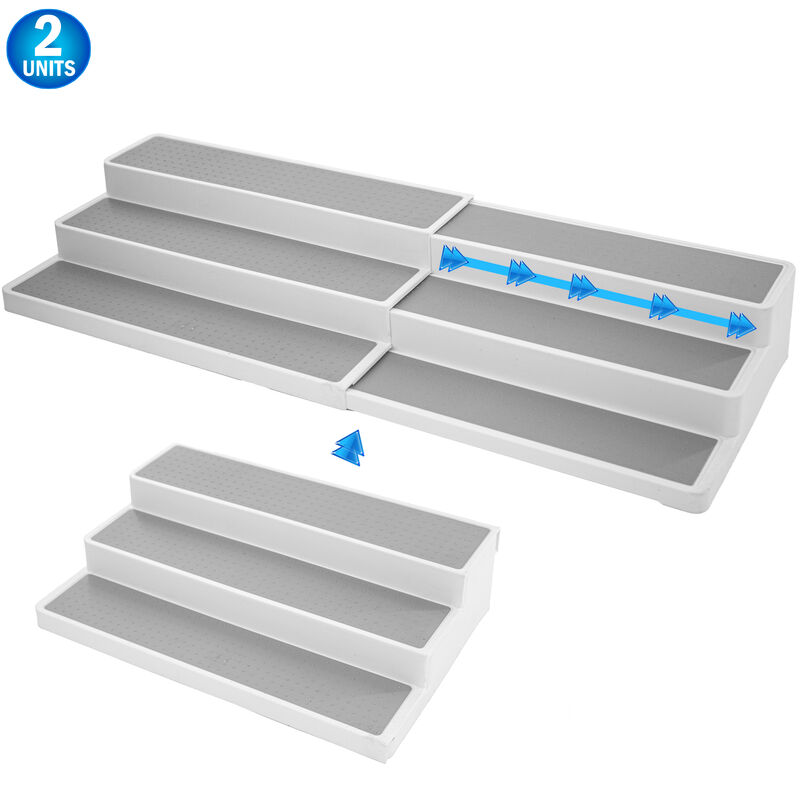 2 Spice Rack Organizer 3 Tier Expandable Non Slip Shelf for Kitchen Cabinet and Countertop Organizer with Adjustable Length 15.5 to 26.5" - White/Grey