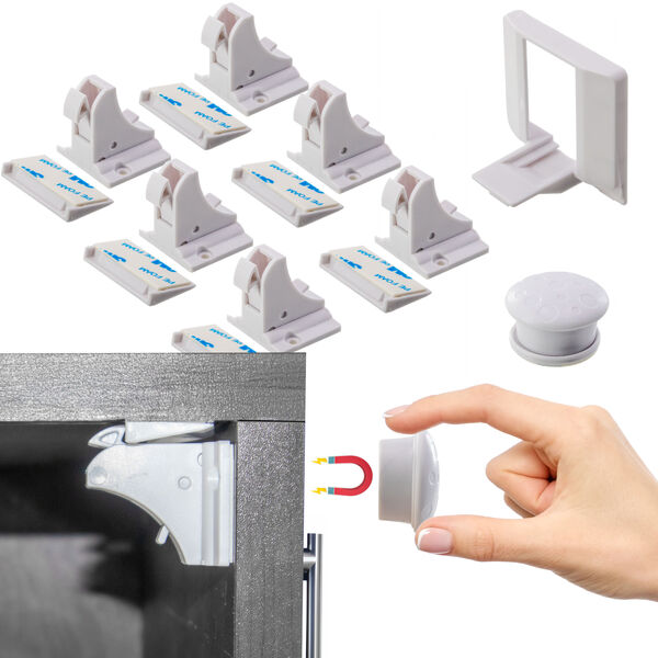 Magnetic Childproof Cabinet Locks - 6pc Set Toddler & Babyproof Drawer & Door Safety Latches - No Drill, Strong Adhesive, Hidden Design - Easy Install with Dual Locking Modes - Perfect for Cabinets and Drawers in Home and Kitchen