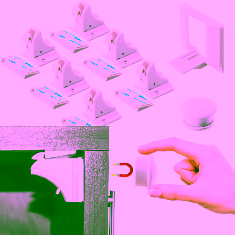 Magnetic Childproof Cabinet Locks - 6pc Set Toddler & Babyproof Drawer & Door Safety Latches - No Drill, Strong Adhesive, Hidden Design - Easy Install with Dual Locking Modes - Perfect for Cabinets and Drawers in Home and Kitchen