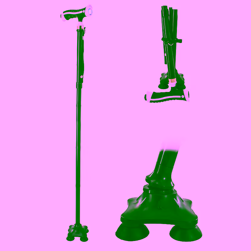 Folding Walking Cane with LED Light, Quad Pivoting Base and Ergonomic Handle - 5 Adjustable Heights, Collapsible, Portable, Lightweight, Self-Standing Mobility Aid, Ideal for Seniors, Men & Women