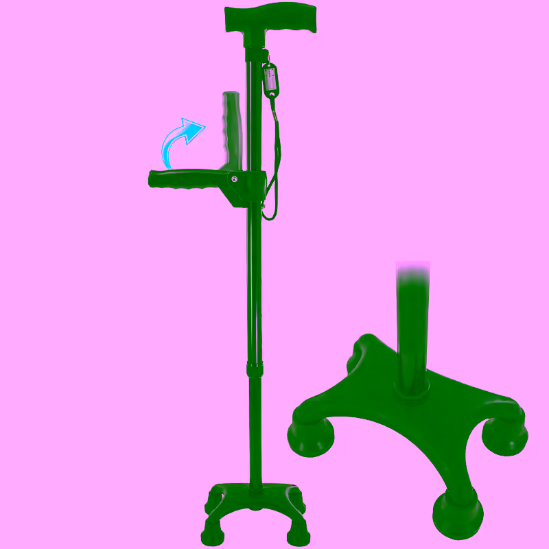 Walking Stick Cane w/ Quad Four Prong Base, Adjustable Rotatable Second Support Handle & 10 Height Adjustments - Self Standing Cane, Dual Ergonomic Handle - Perfect for Elderly Seniors