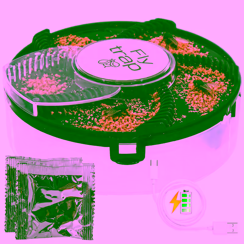 Electric Bug Fly Trap Mosquito Killer - Turntable, USB Rechargeable Insect Catcher w/ 2 Bait Packets, Non-Toxic Safe Chemical-Free, Portable for Indoor Outdoor Use - Ideal for Kitchens, Barns, Farms, and Kennels