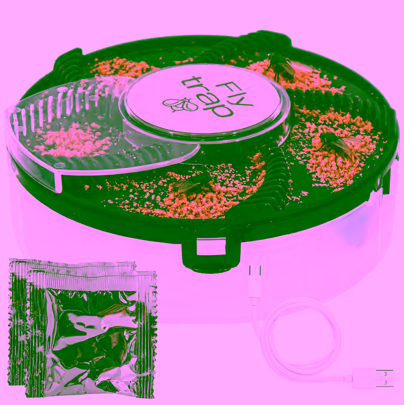 Electric Bug Fly Trap Mosquito Killer - Turntable, USB Powered, Insect Catcher w/ 2 Bait Packets, Non-Toxic Safe Chemical-Free, Portable for Indoor Outdoor Use - Ideal for Kitchens, Barns, Farms, and Kennels