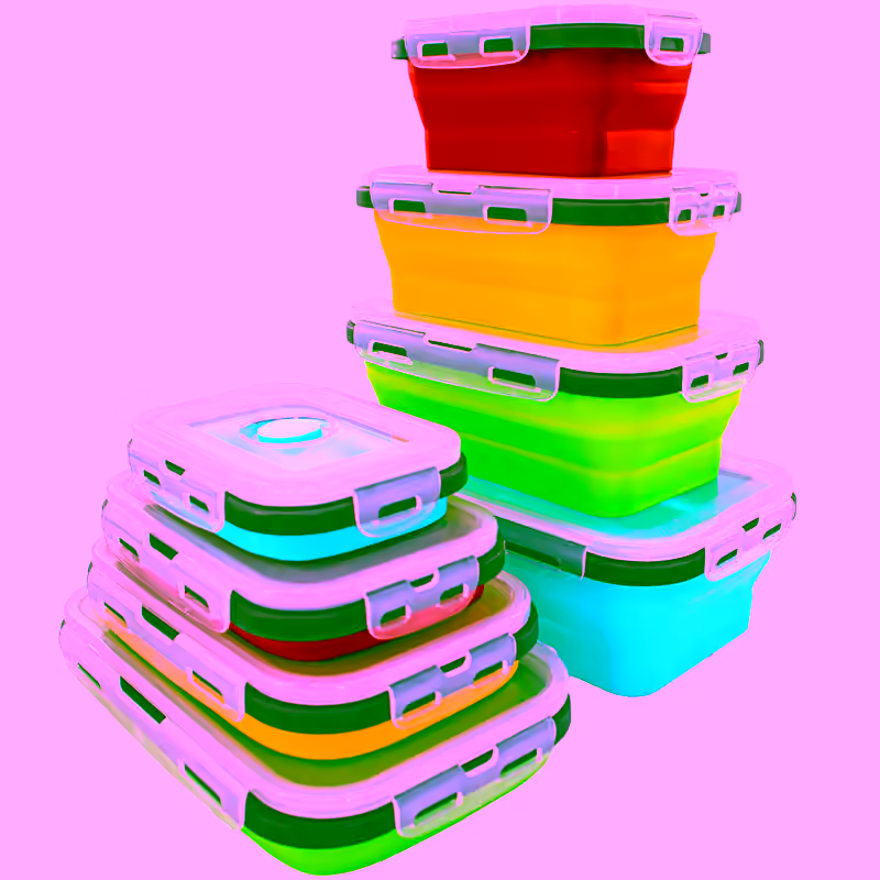 Collapsible Stackable Food Storage Containers 4pc- Silicone, Portable, Leak Proof, Airtight Lunch Boxes with Durable and Space-Saving Design for Meal Prep, Freezer, Pantry, and Bento Use