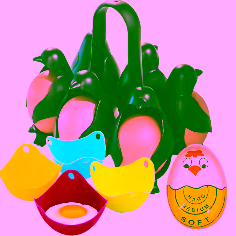 Penguin Egg Cooker, Egg Timer, & 4 Egg Poachers -  Egg Holder Boiling Rack - Perfect for Easy Soft or Hard Boiled & Poached Eggs - Stove, Microwave, Air Fryer, and Dishwasher Safe