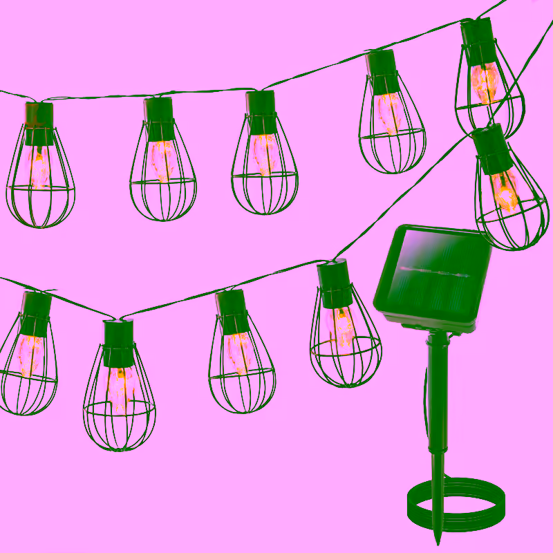 Solar Powered Vintage String Lights with 10 LED Bulbs, Metal Cage Lantern Design, IP67 Waterproof, Warm White Fairy Lights – Ideal for Garden, Patio, Yard, Café, Balcony, and Outdoor Ambiance