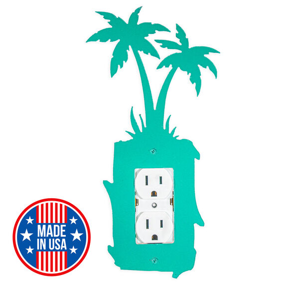 Tropical Palm Tree Electrical Outlet Cover - Decorative Metal Wall Plate Duplex Receptacle - Coastal Beach Theme Design, Durable Stainless Steel, 4.5 x 2.75 Inch Standard Size - Easy to Install with Matching Screws