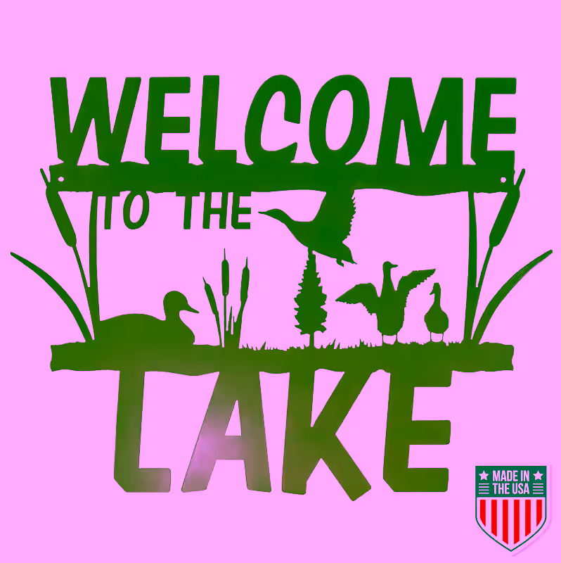 Rustic Metal 'Welcome to the Lake' Wall Sign – Nature-Inspired Cabin and Lake House Decor with Weatherproof Design and Easy Mounting