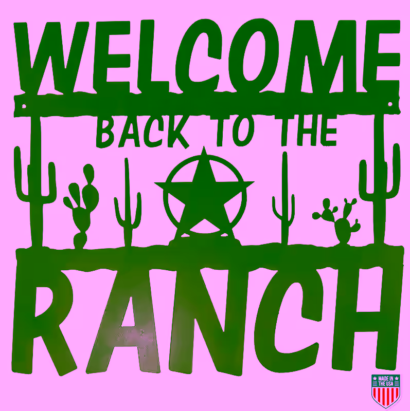 Rustic Western Welcome To The Ranch Sign - Weatherproof Metal Wall Art with Cactus and Star Design for Ranches, Farmhouses, and Outdoor Decor, 20x18 Inches