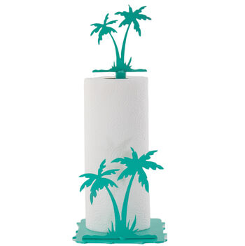 Tropical Palm Tree Paper Towel Holder – Teal Coastal Design for Beach-Themed Kitchens, Durable and Decorative Roll Stand for Home or Patio