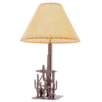 Cactus and UFO Table Lamp – Rustic Metal Base with Beige Lampshade – Unique Desert-Themed Accent Lighting for Living Rooms, Bedrooms, and Sci-Fi Decor – 24-Inch Design