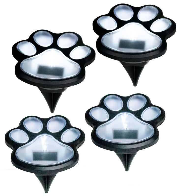 Solar Powered Paw Print Pathway Lights 4PC – Weatherproof LED Garden Markers with Ground Stakes for Outdoor and Yard Decor