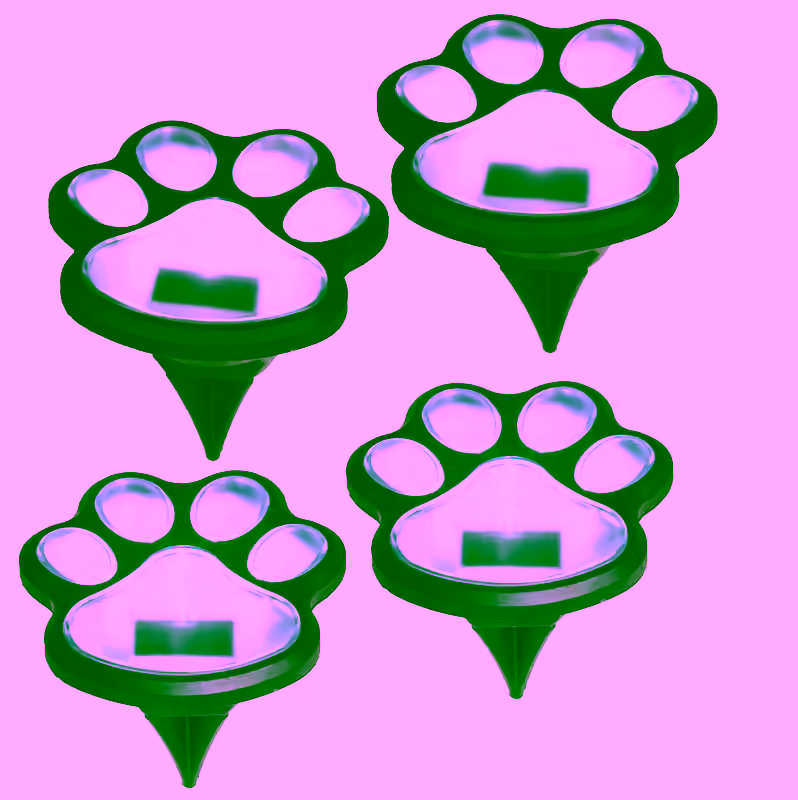 Solar Powered Paw Print Pathway Lights 4PC – Weatherproof LED Garden Markers with Ground Stakes for Outdoor and Yard Decor