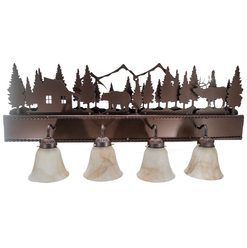 Rustic Bathroom Vanity Light Fixture with Wildlife Silhouette, Frosted Glass Globes, and Dark Bronze Finish - Perfect for Nature-Inspired Cabin and Lodge Decor