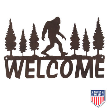 Rustic Bigfoot Welcome Sign - Durable Metal Wall Art with Forest and Tree Design for Entryways, Cabins, and Outdoor Decor