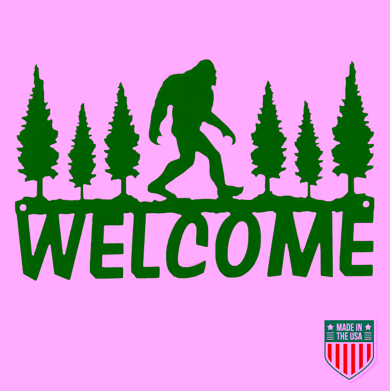 Rustic Bigfoot Welcome Sign - Durable Metal Wall Art with Forest and Tree Design for Entryways, Cabins, and Outdoor Decor
