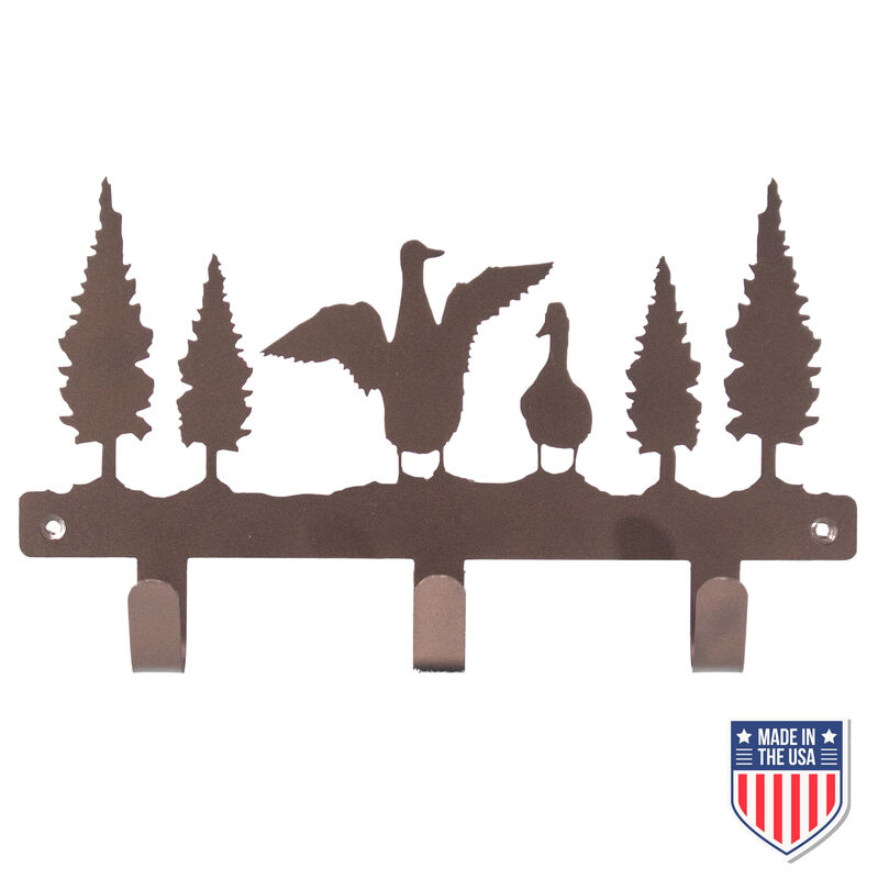 Rustic Wall-Mounted Coat Rack with Wildlife Design - Geese and Trees Silhouette, Durable Metal Hooks, and Compact Organizer for Entryway, Mudroom, or Cabin Decor