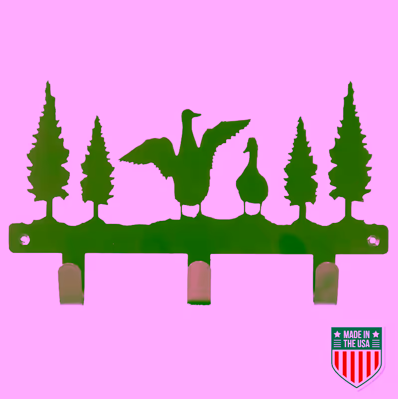 Rustic Wall-Mounted Coat Rack with Wildlife Design - Geese and Trees Silhouette, Durable Metal Hooks, and Compact Organizer for Entryway, Mudroom, or Cabin Decor
