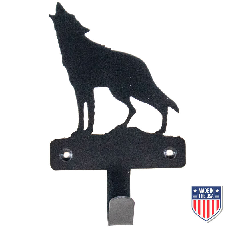 Rustic Wolf Silhouette Wall Hook - Durable Matte Black Metal Coat Rack with Wildlife-Inspired Design for Entryway and Nature-Themed Home Decor