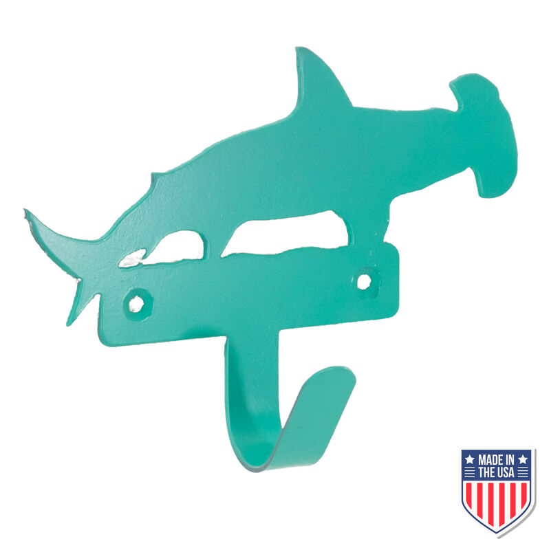 Hammerhead Shark Coat Wall Hook - Durable Teal Metal Hanger for Ocean Themed Decor, Kids' Rooms, and Coastal Bathrooms