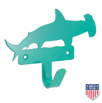 Hammerhead Shark Coat Wall Hook - Durable Teal Metal Hanger for Ocean Themed Decor, Kids' Rooms, and Coastal Bathrooms