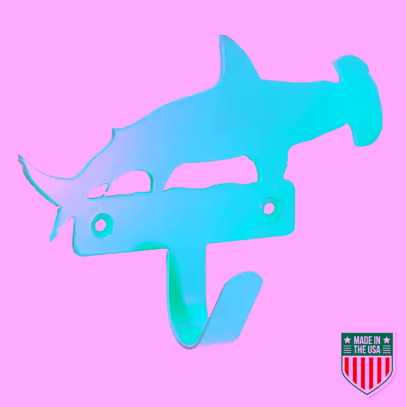Hammerhead Shark Coat Wall Hook - Durable Teal Metal Hanger for Ocean Themed Decor, Kids' Rooms, and Coastal Bathrooms