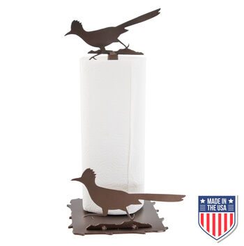 Rustic Roadrunner Paper Towel Holder – Durable Metal Kitchen Stand with Decorative Bird Design, Perfect for Southwestern and Nature-Inspired Decor