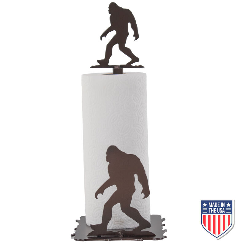 Bigfoot Paper Towel Holder - Durable Welded Metal Sasquatch Kitchen Accessory with Rustic Countertop Design and Quirky Cryptid Decor