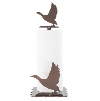 Rustic Goose Silhouette Paper Towel Holder – Farmhouse Kitchen Decor with Durable Bronze Metal Design, Wildlife-Inspired Style, and Stable Base for Indoor or Outdoor Use