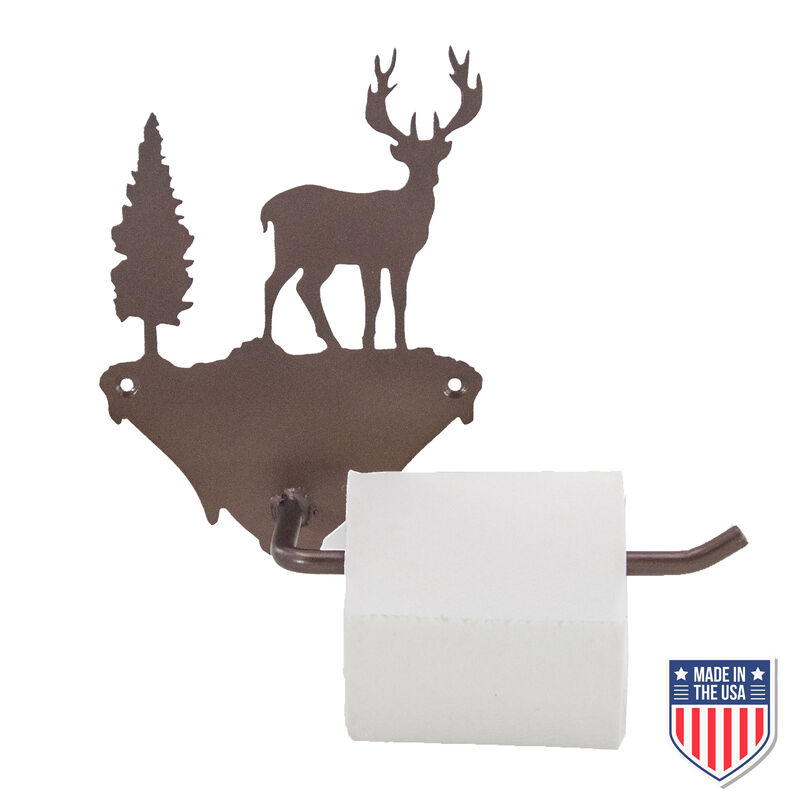 Rustic Deer Toilet Paper Holder - Wall-Mounted Metal Bathroom Accessory with Wildlife and Tree Design, Durable and Compact for Bathrooms