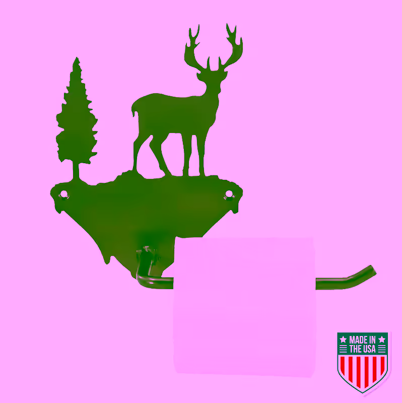 Rustic Deer Toilet Paper Holder - Wall-Mounted Metal Bathroom Accessory with Wildlife and Tree Design, Durable and Compact for Bathrooms