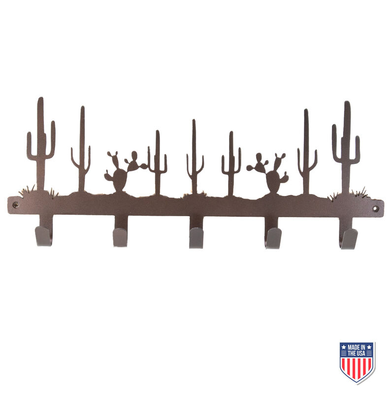 Rustic Cactus Design Wall-Mounted Coat Rack – 5 Hooks for Entryway, Mudroom, or Southwestern Home Decor