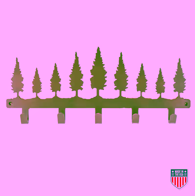 Rustic Wall-Mounted Coat Rack with Pine Tree Design – Durable Metal Hooks for Entryway, Mudroom, Cabin, and Nature-Inspired Home Decor
