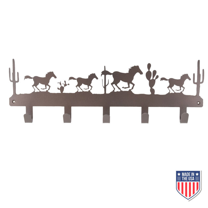 Rustic Wall-Mounted Coat Rack – Western Metal Organizer with Horse and Cactus Silhouette, Decorative Hooks for Entryway, Mudroom, or Hallway, 20-Inch Durable Design