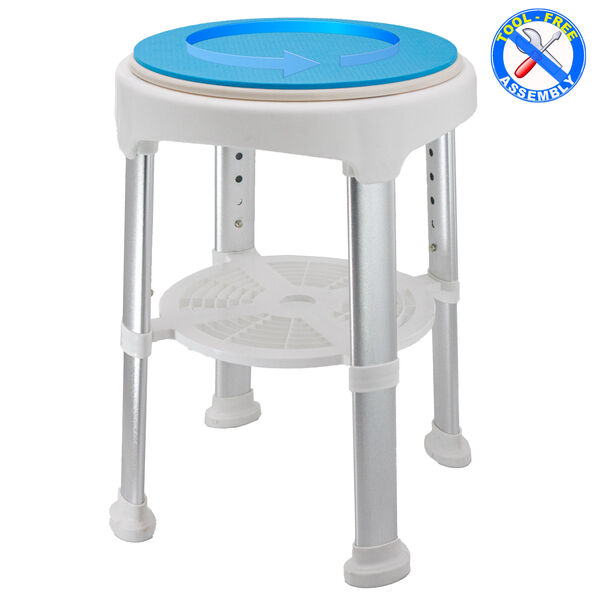 Adjustable Shower Stool with Non-Slip Rotating Seat   Storage Tray - Height-Adjustable Swivel Bathroom Chair for Elderly and Disabled