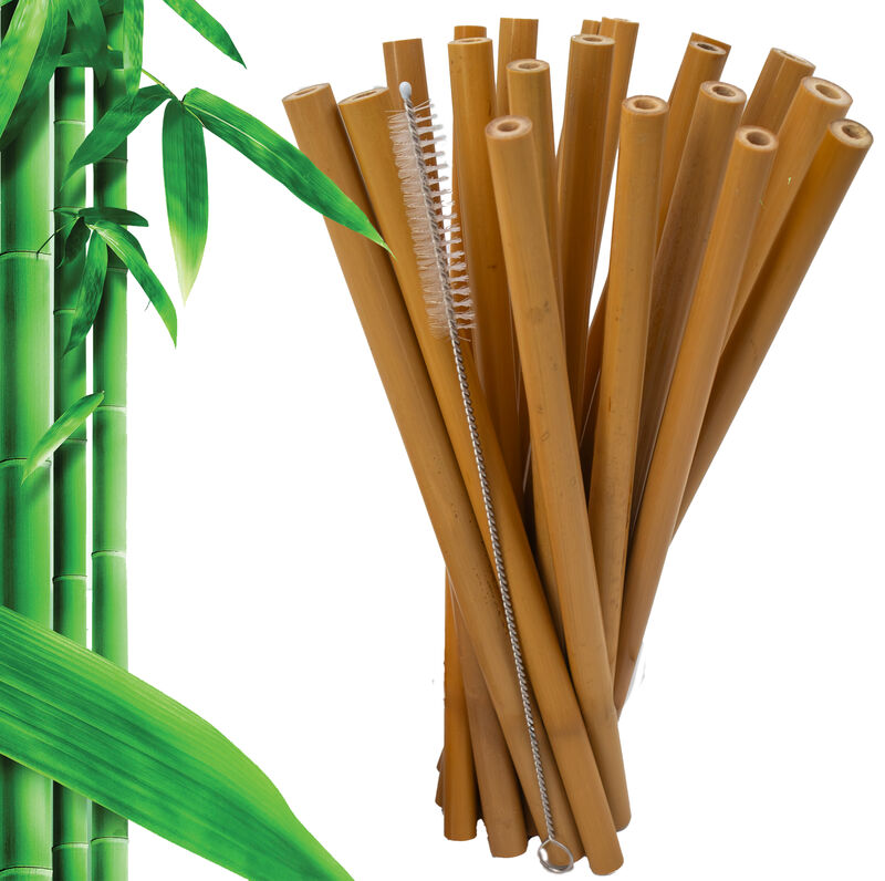 Biodegradable Bamboo Straws 10pc Set with Cleaning Brush – Eco-Friendly, Reusable, Compostable, and Plastic-Free Drinking Straw