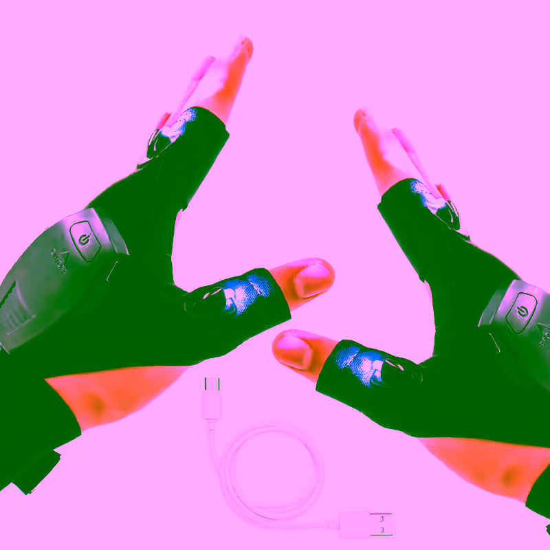 LED Flashlight Finger Gloves - USB Rechargeable, Hands-Free, Comfortable Waterproof Finger Light Gloves for Mechanics, Outdoor Work, Fishing Gloves and More