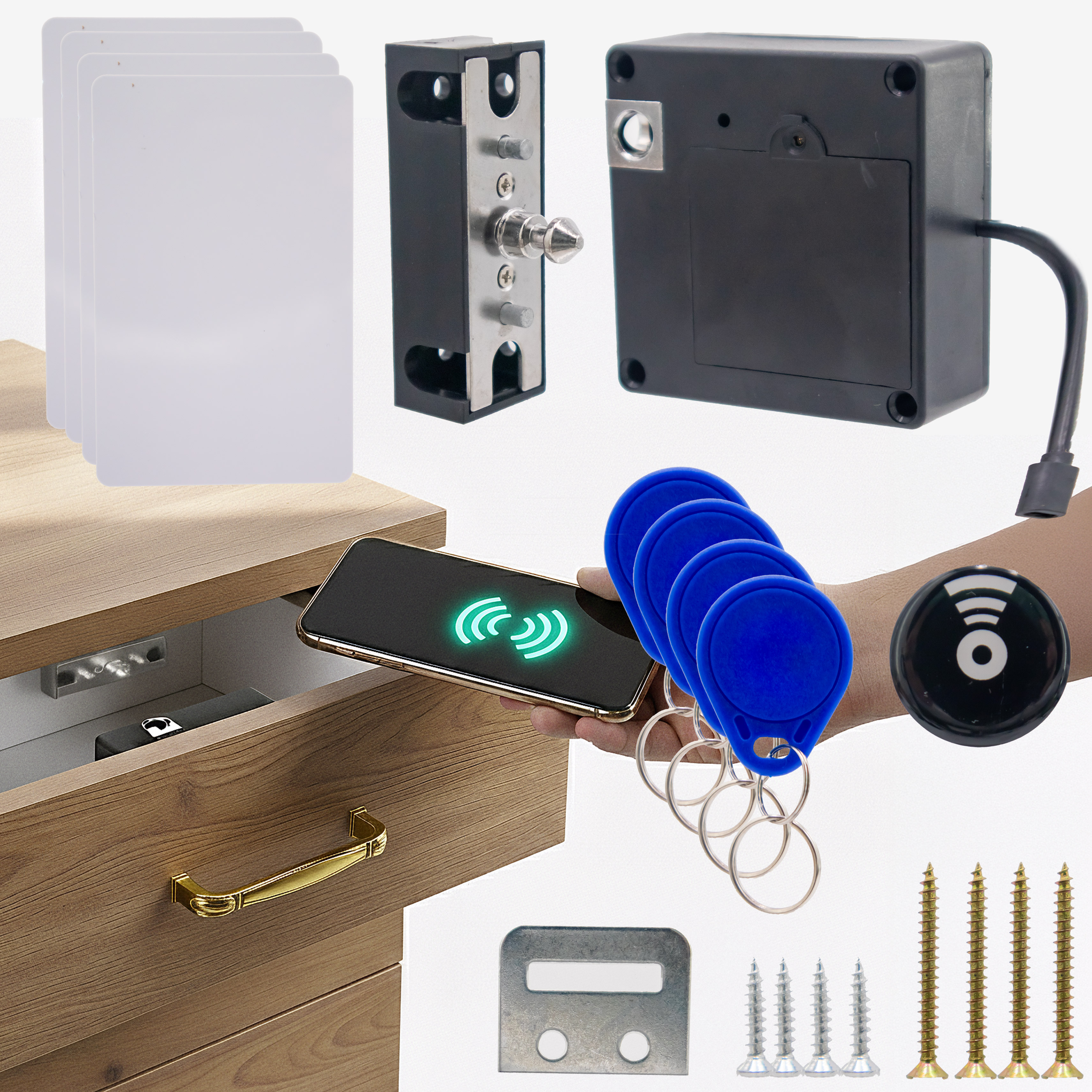 Keyless RFID/NFC Smart Lock for Cabinets, Drawers, and Furniture – Digital Security System with Dual Power Options, Compact Design, and Versatile Use for Home, Office, and Retail