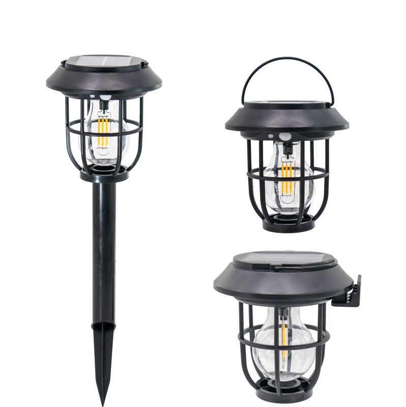 Solar Outdoor Lantern LED Garden Light - Stake, Wall Mount, & Hanging W/ 3 Light Options – Weatherproof Edison LED Lantern - Warm White Solar Pathway & Wall Light for Garden