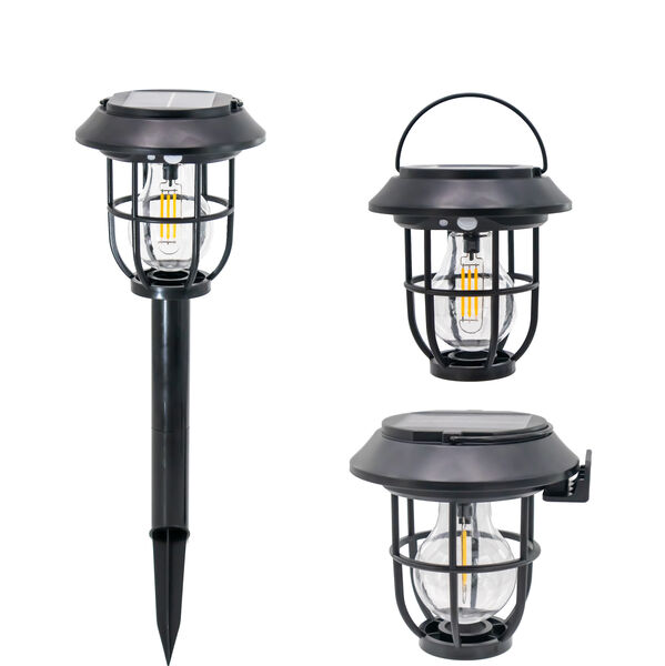 Solar Outdoor Lantern LED Garden Light - Stake, Wall Mount, & Hanging W/ 3 Light Options – Weatherproof Edison LED Lantern - Warm White Solar Pathway & Wall Light for Garden