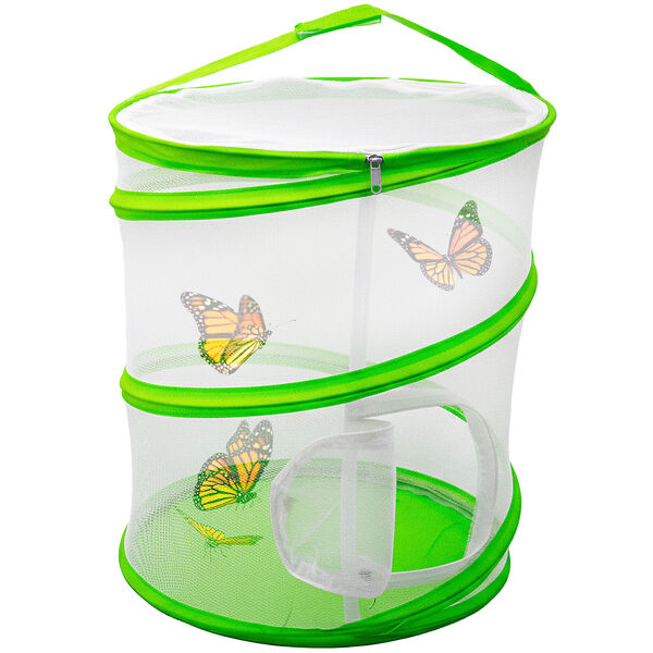 Butterfly Growing Kit – 13" Tall Pop-Up Mesh Habitat Cage with Zipper Door, Carry Handle & Caterpillar Voucher – Educational Insect Observation for Kids & Classrooms - Just Cage